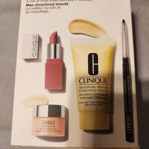 Clinique Makeup Set with Pink Lipstick and Yellow Moisturizer
